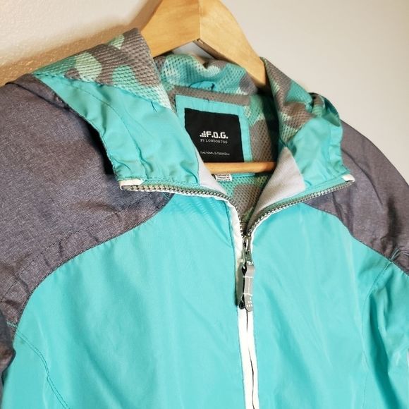 Fog by London Fog Shell Jacket Turquoise Blue Grey Gray White size 16 Junior - Picture 3 of 8